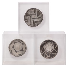 Anasazi Style Black on White Pottery Bowl Assortment