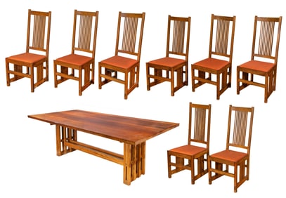 Mission Style Oak Dining Table and Chairs