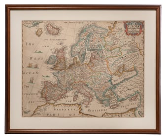 Robert Vaughan (English, 1597-1663) 'Europae Desprictio Nova' Hand Colored Copper Engraving Map