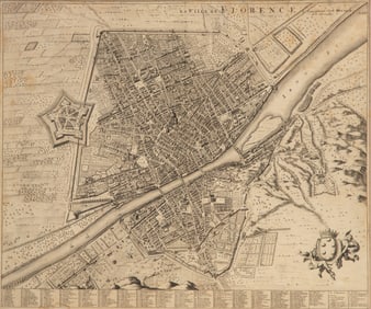Pieter Mortier (Dutch, 1661-1711) 'La Ville de Florence' Copper Engraving Map