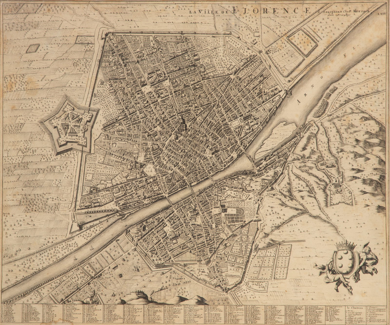 Pieter Mortier (Dutch, 1661-1711) 'La Ville de Florence' Copper Engraving Map (1 of 5)