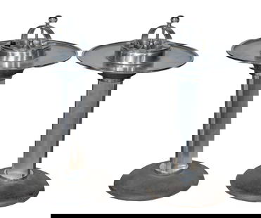 Attributed to William J. Campbell Art Deco Chrome Smoking Stands: Attributed to William J. Campbell Art Deco Chrome Smoking Stands c.1938, designed for Henry Dreyfuss, a pair having a chrome metal construction and black painted bases Property from: an Estate, Huntle