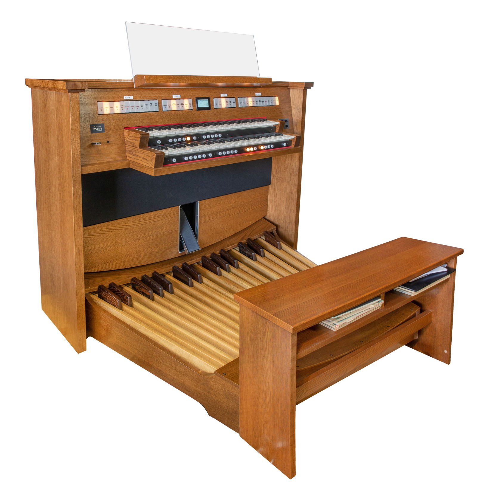 Rodgers Inspire Series 227 Organ: Rodgers Inspire Series 227 Organ Having 27 stops with a total of 153 voices, 4 unique organ styles, a Variant Library, voice palette, 135 pipe organ voices, 18 orchestral voices such as piano, harpsic
