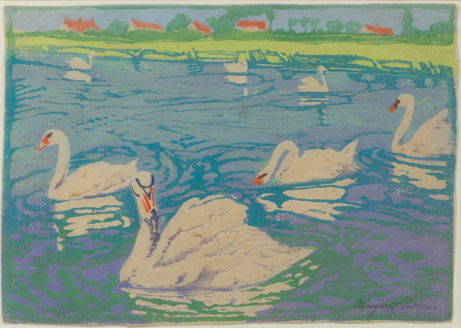 Margaret Patterson (American, 1867-1950) 'Swans' Color Woodcut (1 of 8)