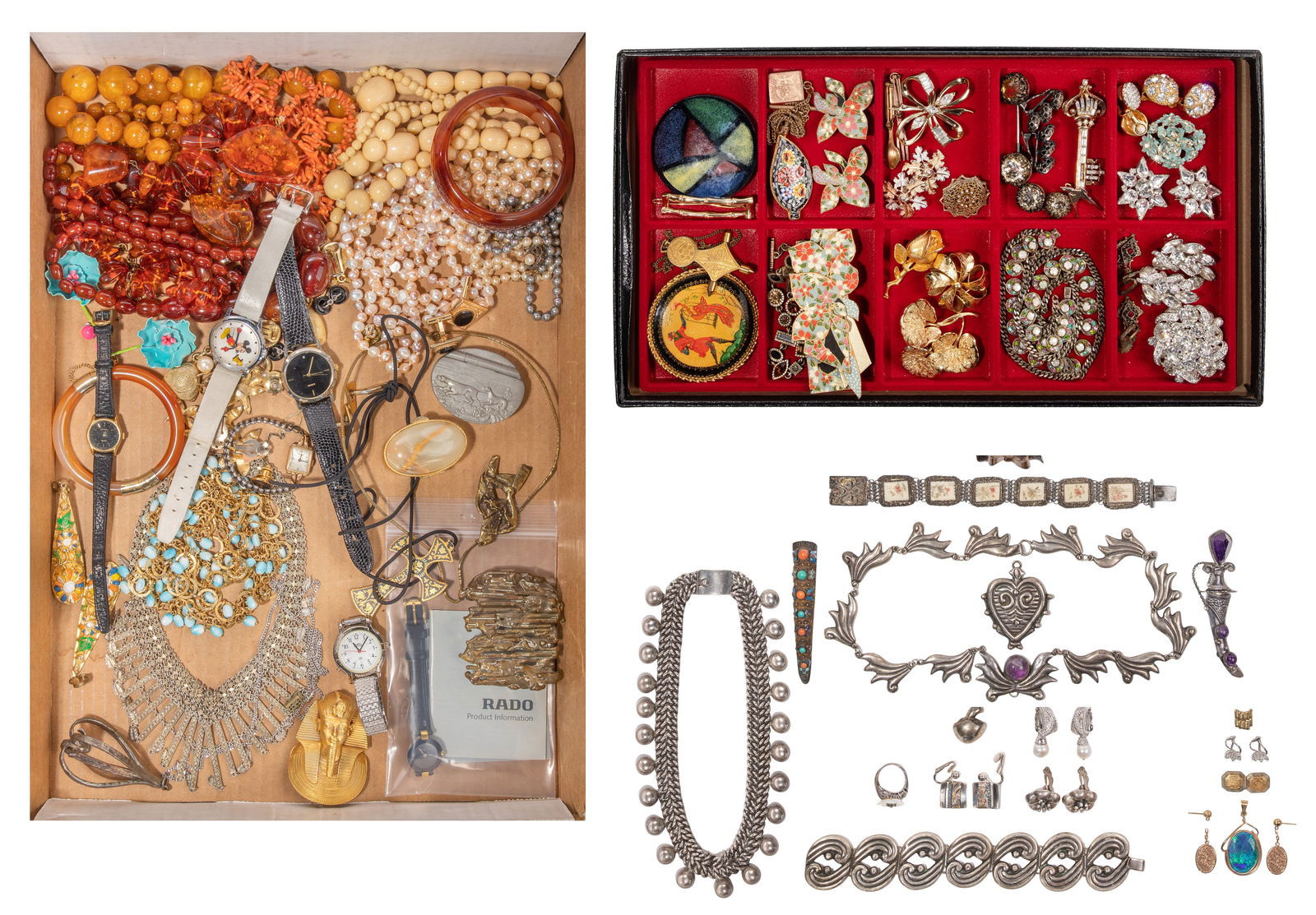Gold, Sterling Silver, Rhinestone, Amber and Costume Jewelry Assortment (1 of 5)