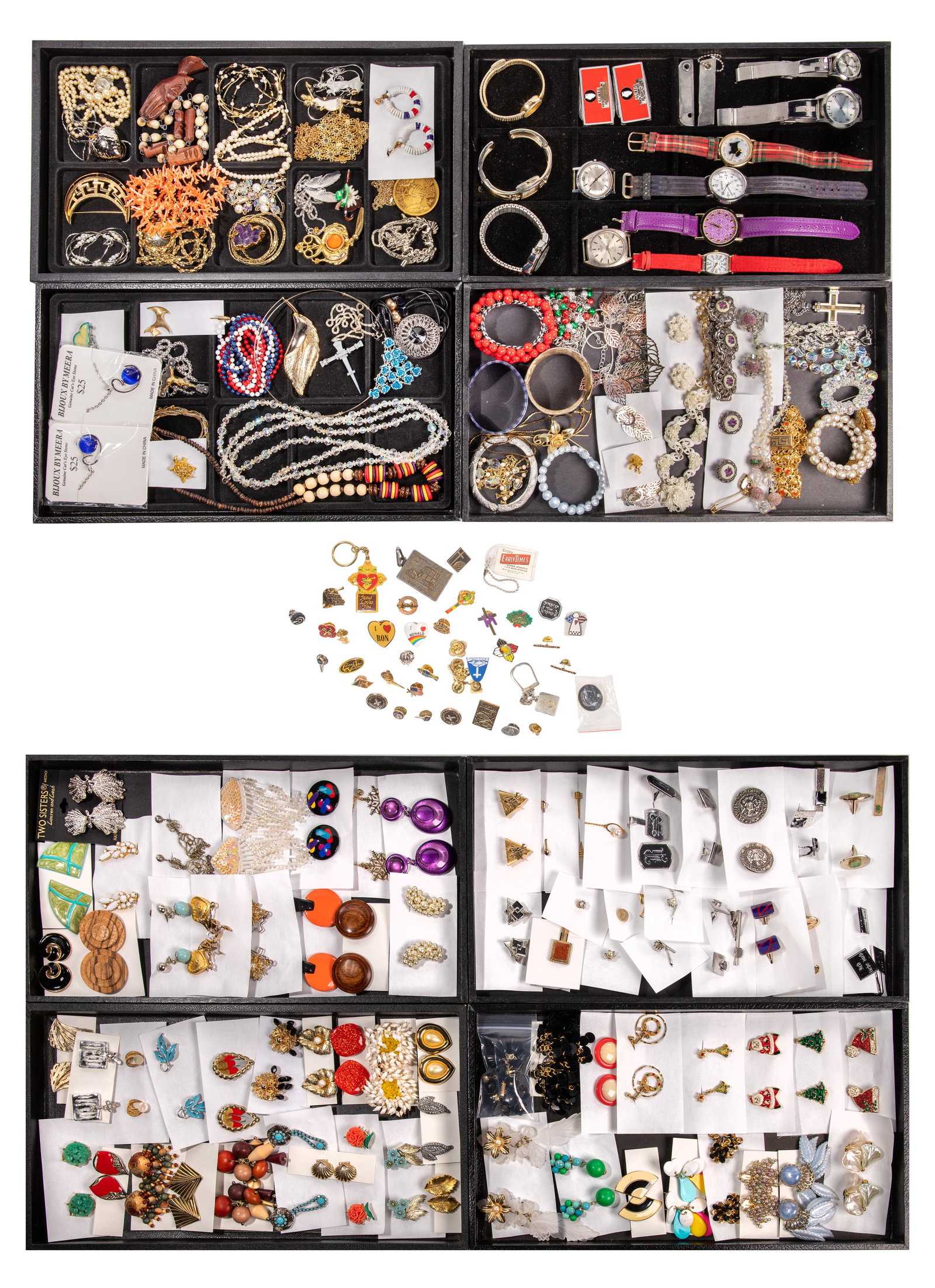 Costume Jewelry and Wristwatch Assortment: Costume Jewelry and Wristwatch Assortment Approximately (12) pounds of fashion jewelry including necklaces, bracelets, pins, earrings, wristwatches, cufflinks and trinkets Property from: an Estate, Ha