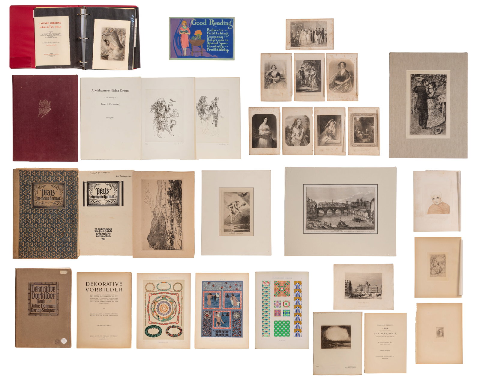Print Assortment: Print Assortment Approximately (25) total items including the etching 'Linda Maestra!' by Francisco Goya (Spanish, 1746-1828), plate #68 of 'Los Caprichios' matted having label identifying it as '5th 