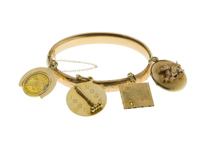 Mixed Gold Hinged Bangle Charm Bracelet