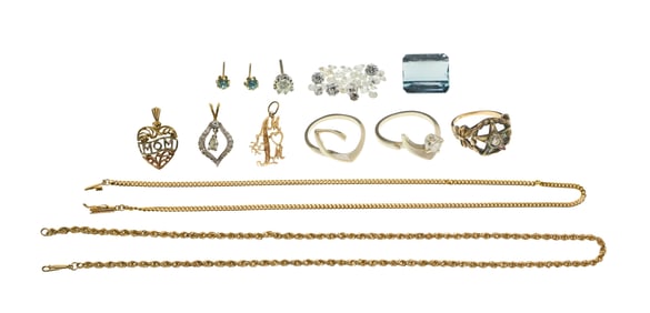 Mixed Gold Jewelry and Gemstone Assortment