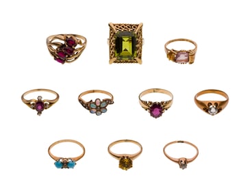 10k Yellow Gold and Gemstone / Stone Ring Assortment