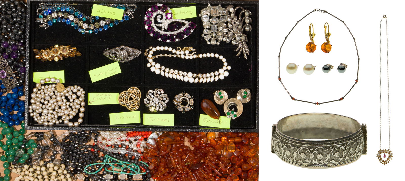 Gold, Silver, Rhinestone, Stone and Amber Jewelry Assortment (1 of 1)