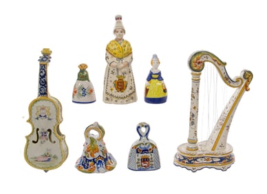 Quimper Pottery Instrument and Bell Assortment