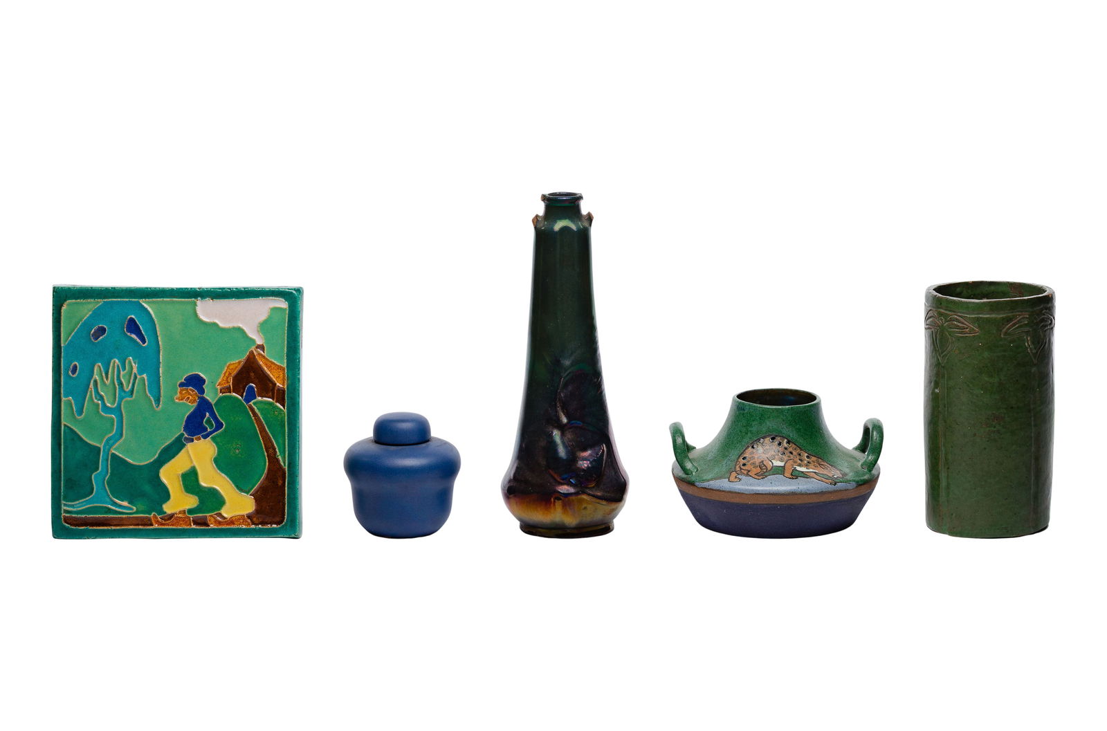 California Faience Pottery Lidded Jar (1 of 5)