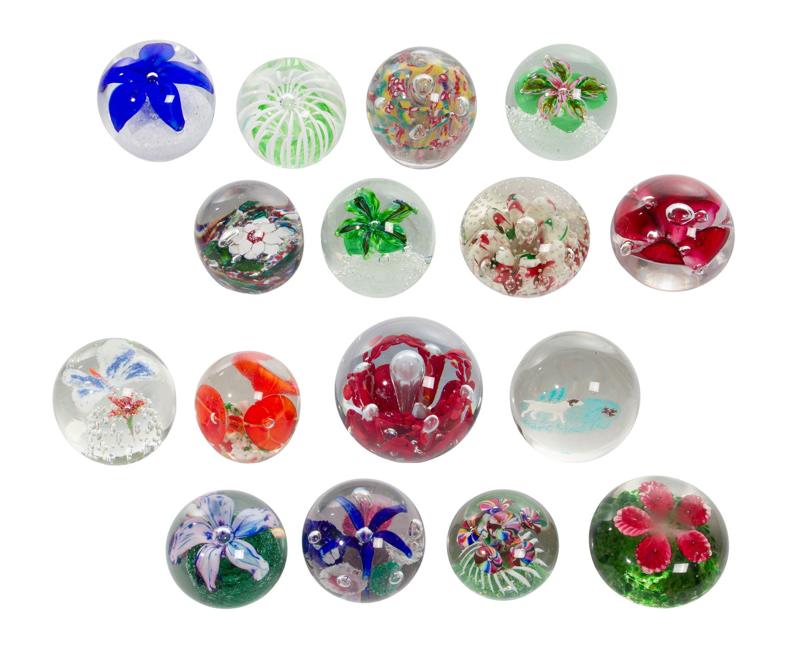 Paperweight Assortment: Paperweight Assortment (16) items in various shapes, sizes and motifs, all unmarked Property from: a Private Institution, Chicago (The Loop), Illinois Height: 3 1/2 inches, Diameter: 3 1/2 inches (lar