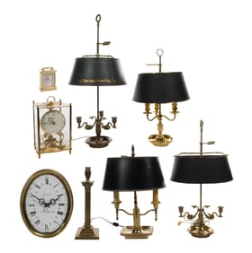 Brass Lamp and Clock Assortment