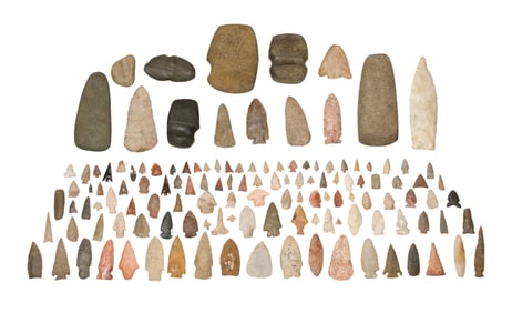 Native American Arrowhead and Tool Assortment