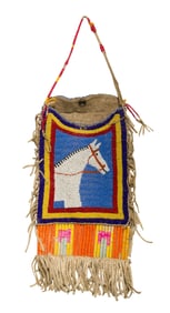 Native American Plains Indian Pictorial Beaded Pipe / Mirror Bag