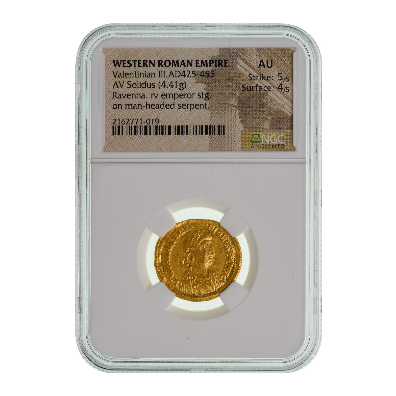 WESTERN ROMAN EMPIRE, Valentinian III,AD425-455, AV Solidus AU NGC (1 of 2)