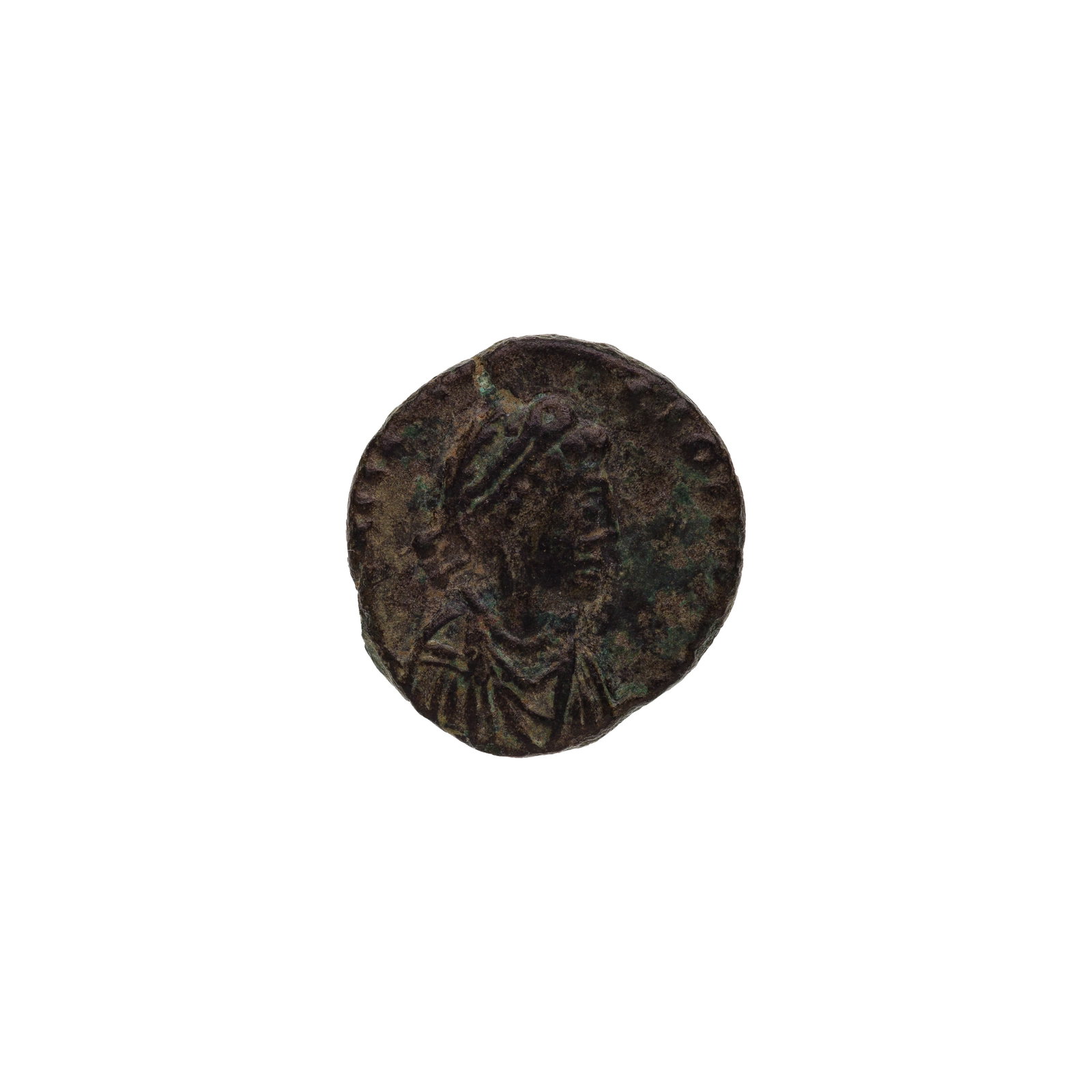 WESTERN ROMAN EMPIRE Galla Placidia, AD 421-450, AE4 (Nummus): WESTERN ROMAN EMPIRE Galla Placidia, AD 421-450, AE4 (Nummus) 1.13 grams total weight, 62.96% copper, 18.63% tin, 17.88% lead, 0.53% iron per XFR test, NGC No Decision Property from: a Private Collect