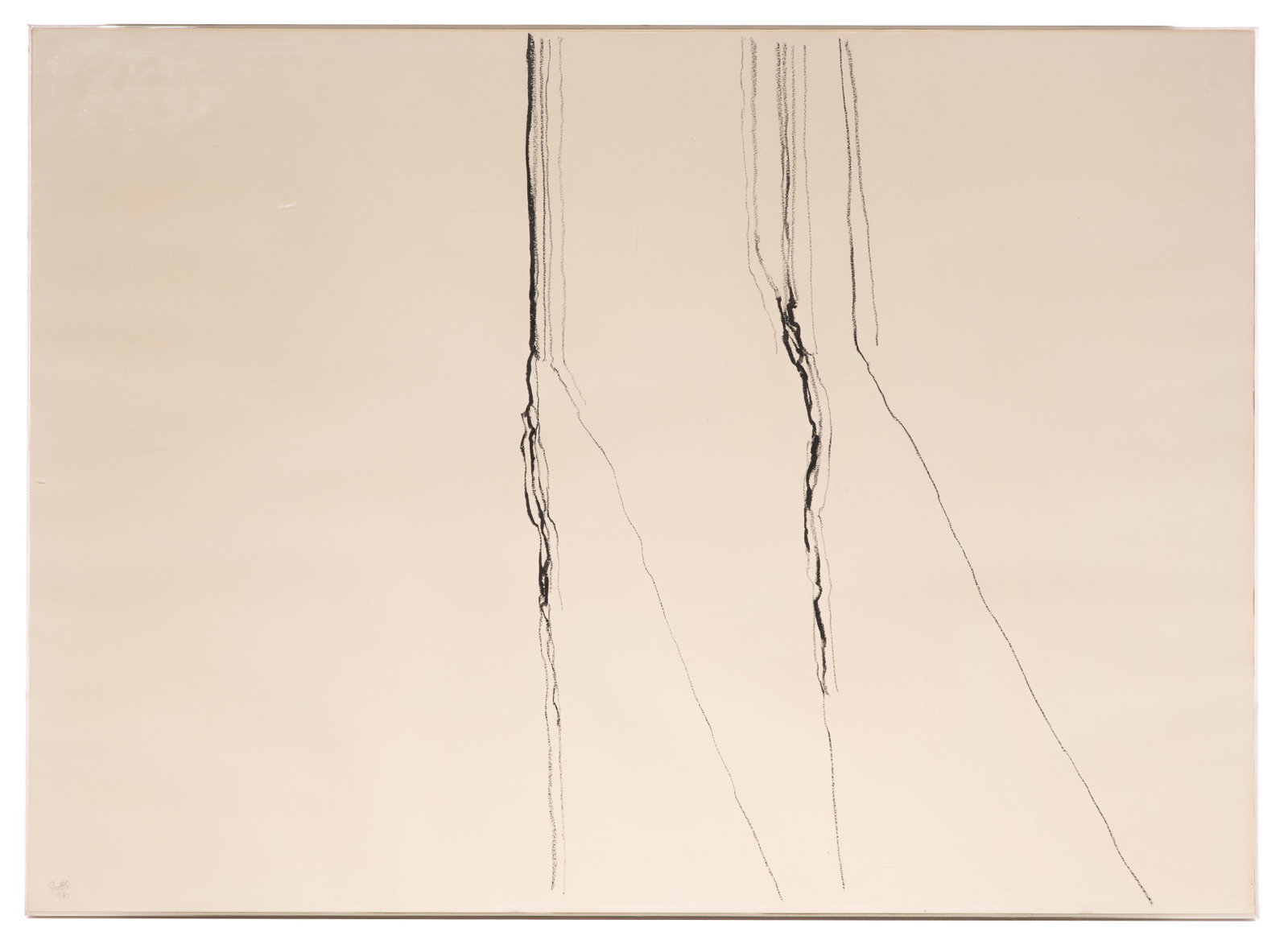 Jan Groth (Norwegian, 1938-2022) Chalk on Paper: Jan Groth (Norwegian, 1938-2022) Chalk on Paper 1970, signed lower left, depicting erratic lines, in an acrylic frame Property from: The Estate of Christa C. Mayer Thurman Height: 24 3/8 inches, Width