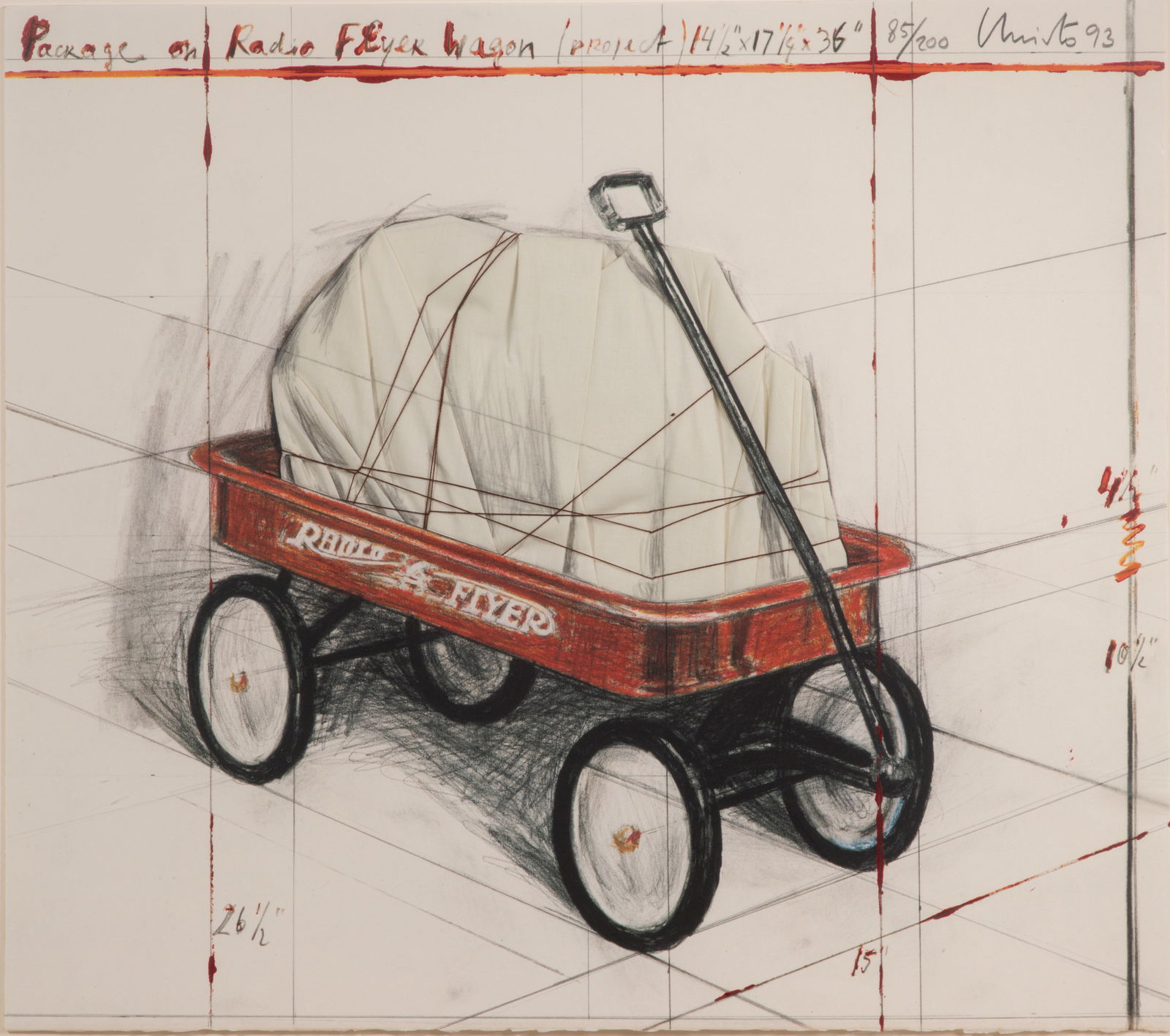 Christo (Bulgarian, 1935-2020) 'Package on Radio Flyer' Mixed Media (1 of 5)