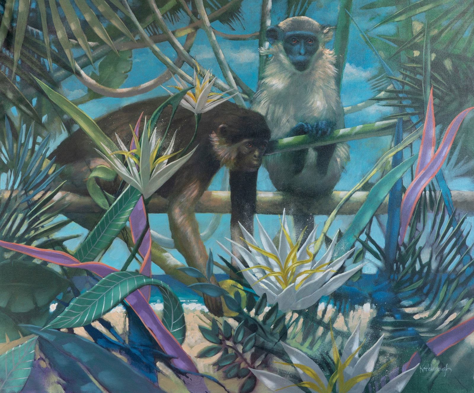 Don Kettleborough (American, 20th Century) Oil on Canvas: Don Kettleborough (American, 20th Century) Oil on Canvas Undated, signed lower right, depicting primates, in a painted wood frame Property from: a Private Collector, Barrington, Illinois Height: 40 in