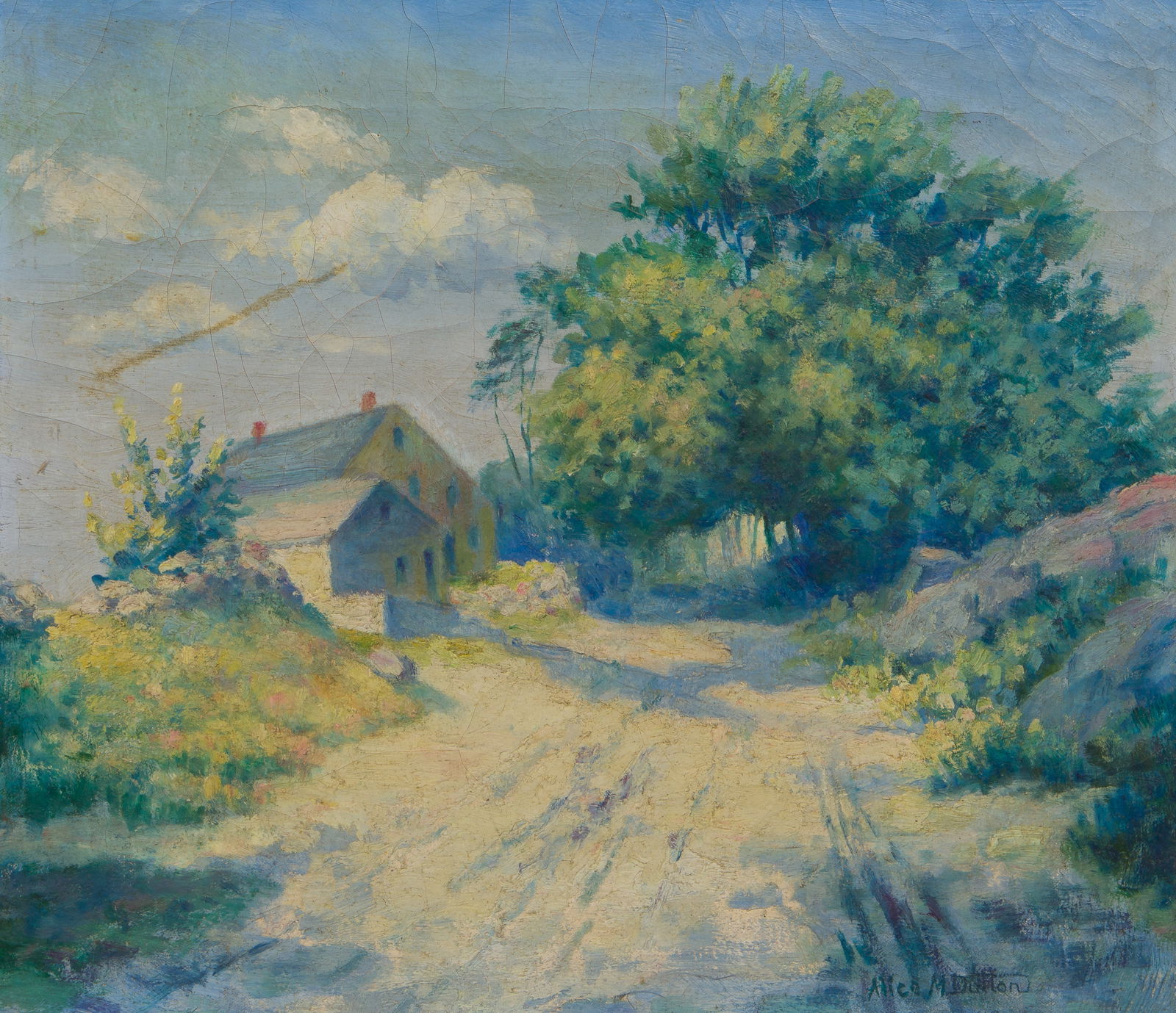 Alice M. Dutton (American, 1862-1946) 'An Old Connecticut Farm' Oil on Canvas (1 of 2)