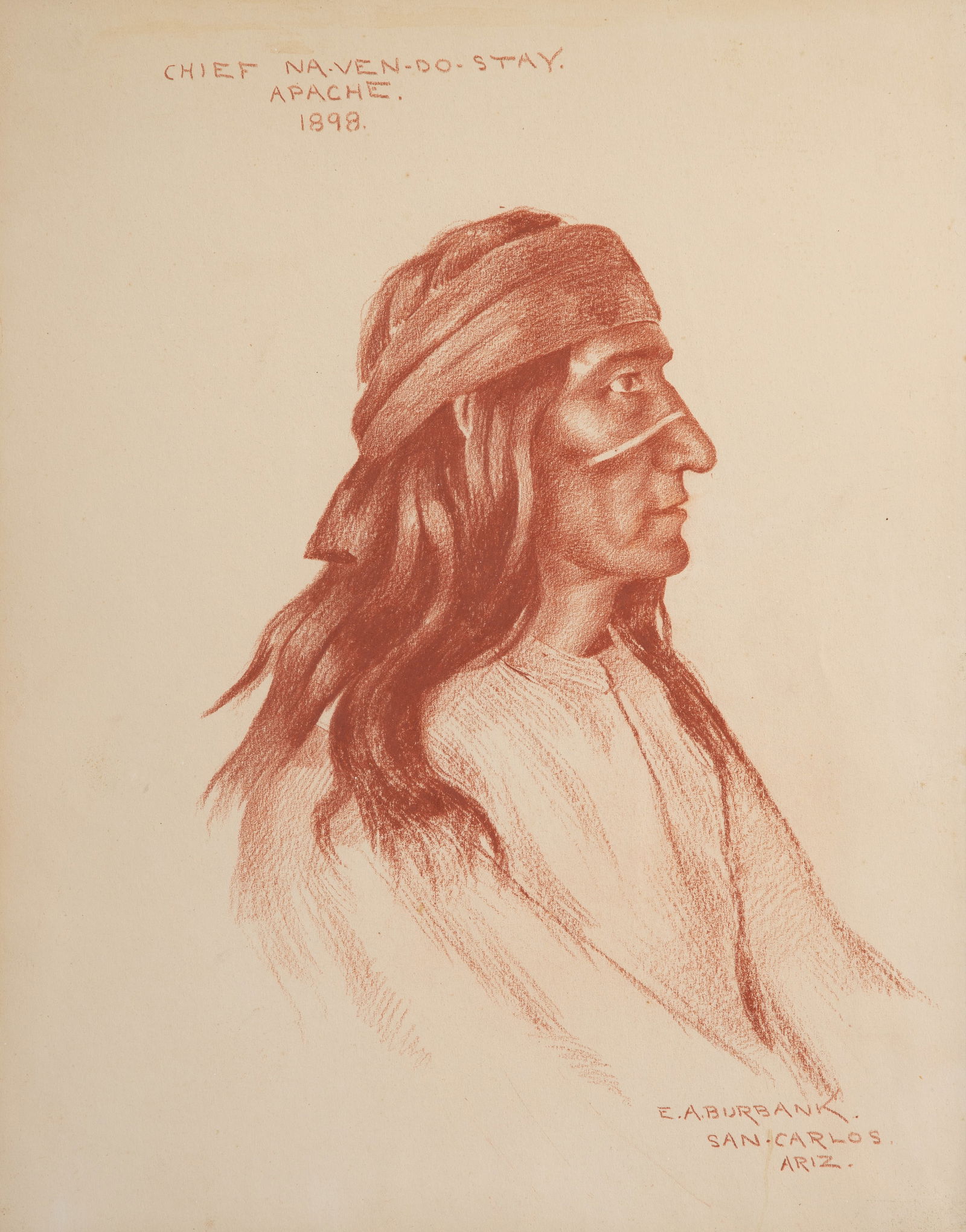 E. A. Burbank (American, 1858-1949 ) 'Chief Na.Ven.Do.Stay' Crayon on Paper (1 of 3)