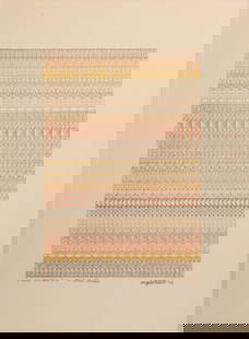 Angelo Testa (American, 1918-1984) 'Linear Rhythm #14' Mixed Media Drawing: Angelo Testa (American, 1918-1984) 'Linear Rhythm #14' Mixed Media Drawing 1979, signed lower right, titled lower left, inscribed 'to Christa Thurman' center, an exploration of pattern and color relat