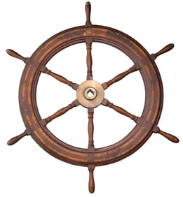 American Engineering Company Wood and Brass Ship's Wheel