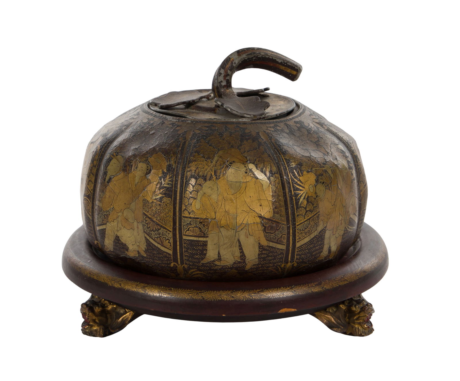Chinese Melon Form Lidded Tea Caddy and Stand (1 of 6)