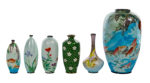 Japanese Ginbari Silver Cloisonne Vases