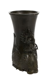 Chinese Bronze Phoenix Zun Bottle Vase