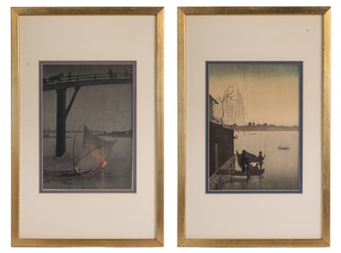 Eijiro Kobayashi (Japanese, 1870-1946) 'Evening Cool on Shimida River' Woodcut