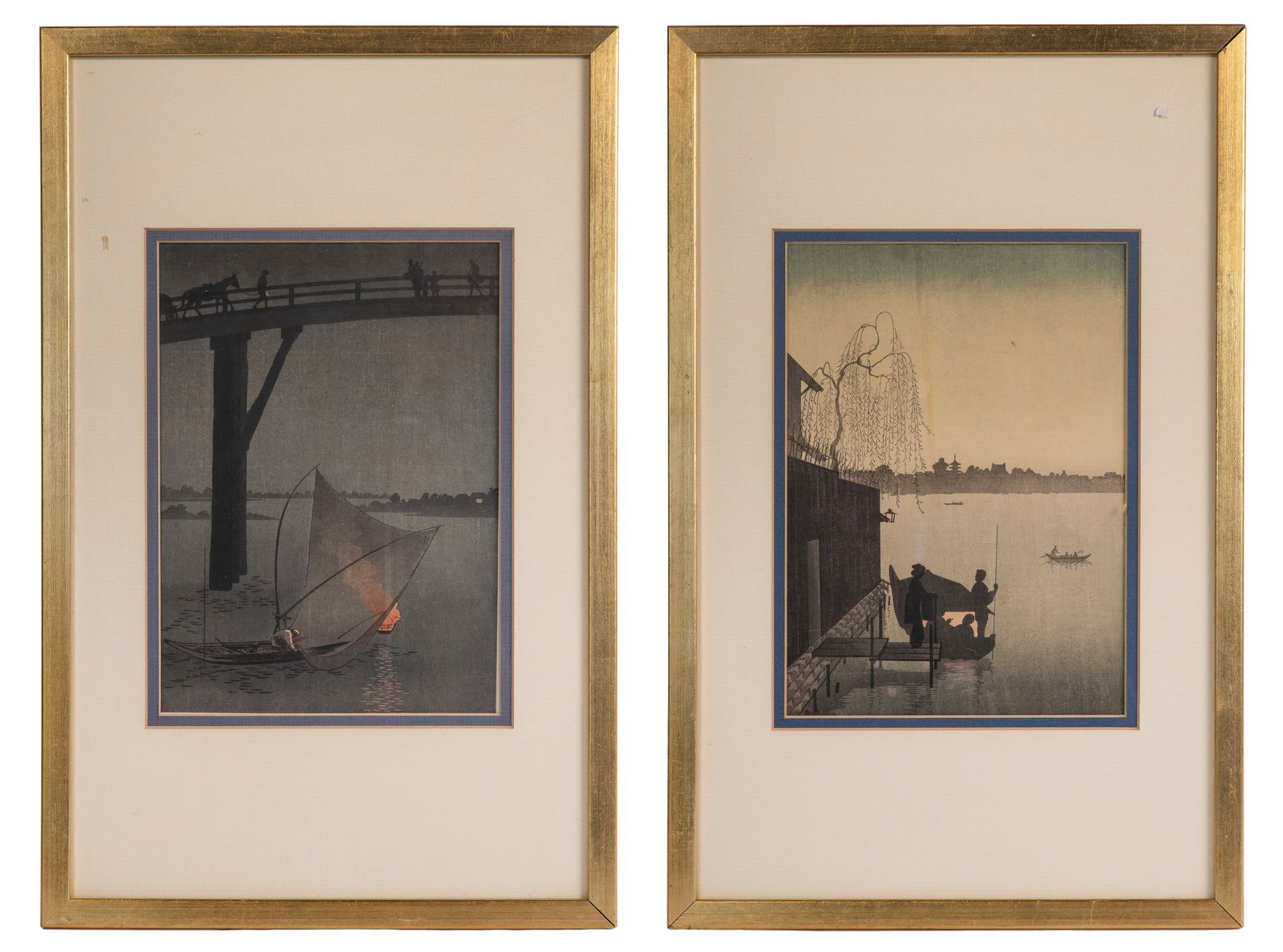 Eijiro Kobayashi (Japanese, 1870-1946) 'Evening Cool on Shimida River' Woodcut (1 of 3)