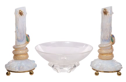 Baccarat Enamel Opalescent Glass Vases