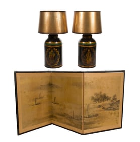 English Chinoiserie Tole Tea Canister Lamps