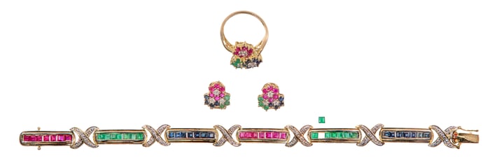 14k Yellow Gold and Gemstone Jewelry Suite