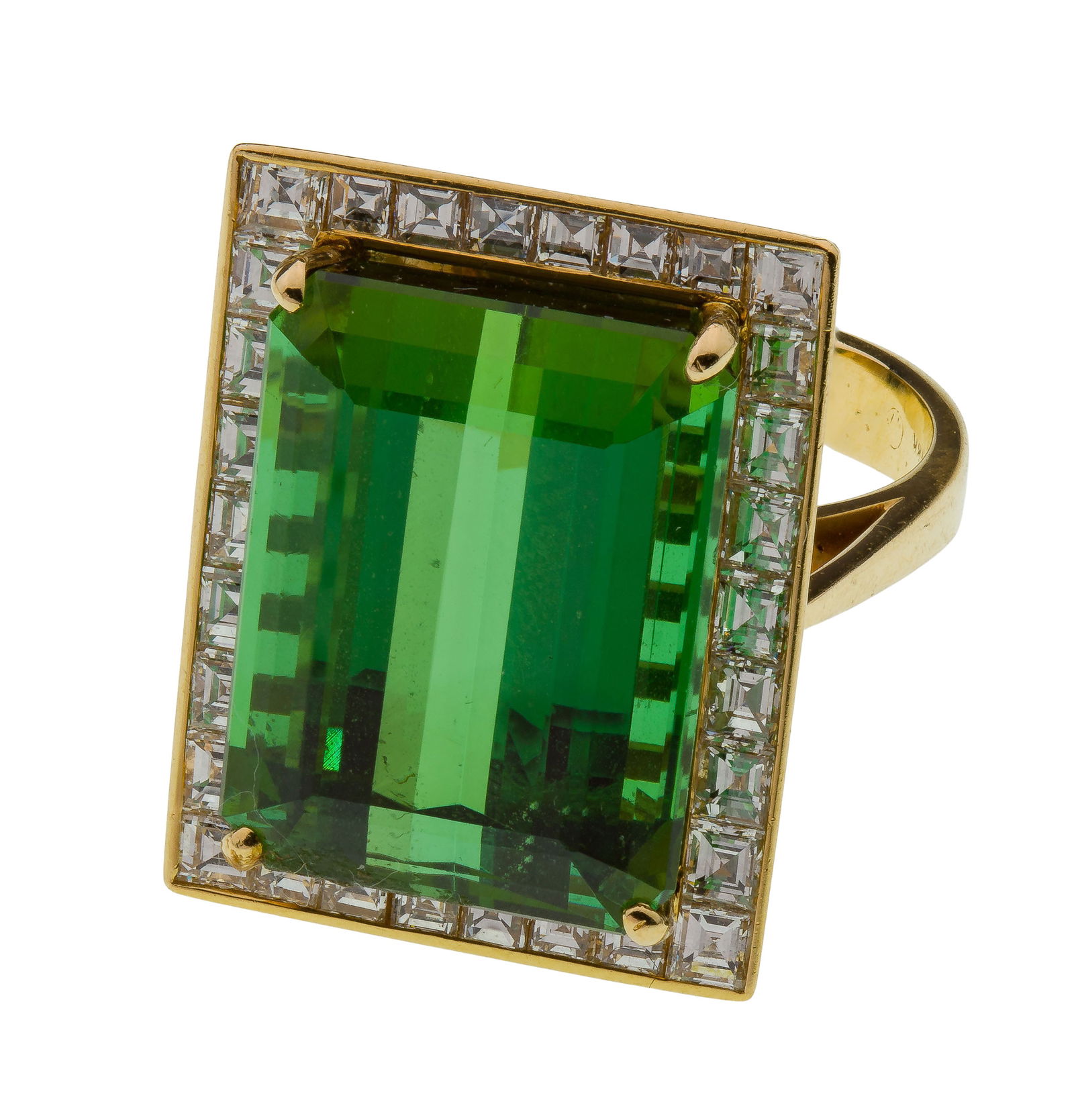 18k Yellow Gold, Green Tourmaline and Diamond Ring (1 of 3)