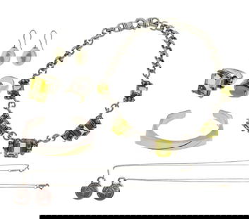 Designer Sterling Silver Jewelry Assortment: Designer Sterling Silver Jewelry Assortment (7) items including (2) Tiffany & Co. Crystal Serenity World Cruise 2013 pendants on necklaces, a Michael Dawkins ring having an oval cut moonstone flanked