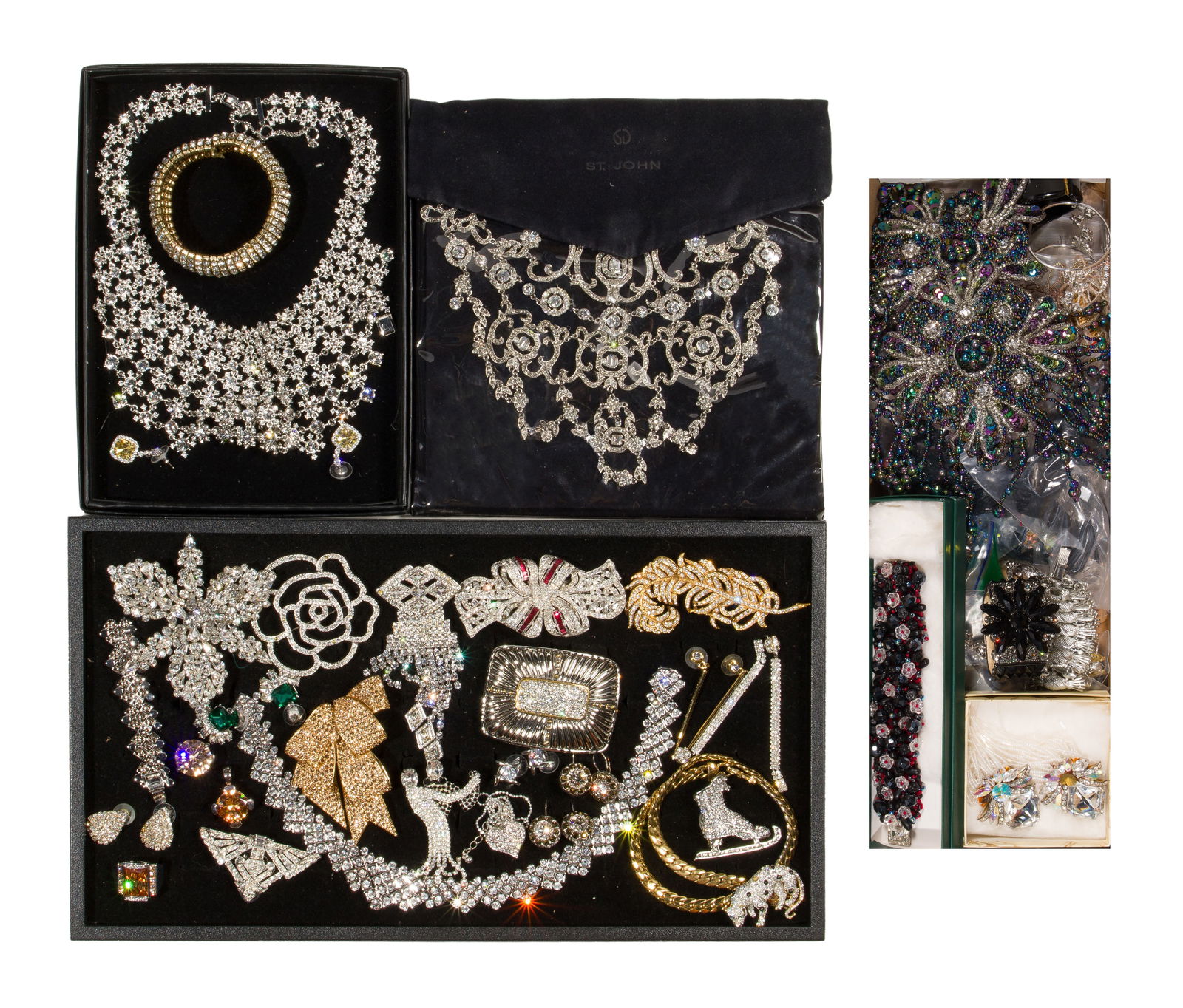 Rhinestone and Costume Jewelry Assortment: Rhinestone and Costume Jewelry Assortment Approximately (8) pounds of jewelry including necklaces, brooches, earrings, bracelets, rings from makers including Givenchy and Ciner Property from: an Estat