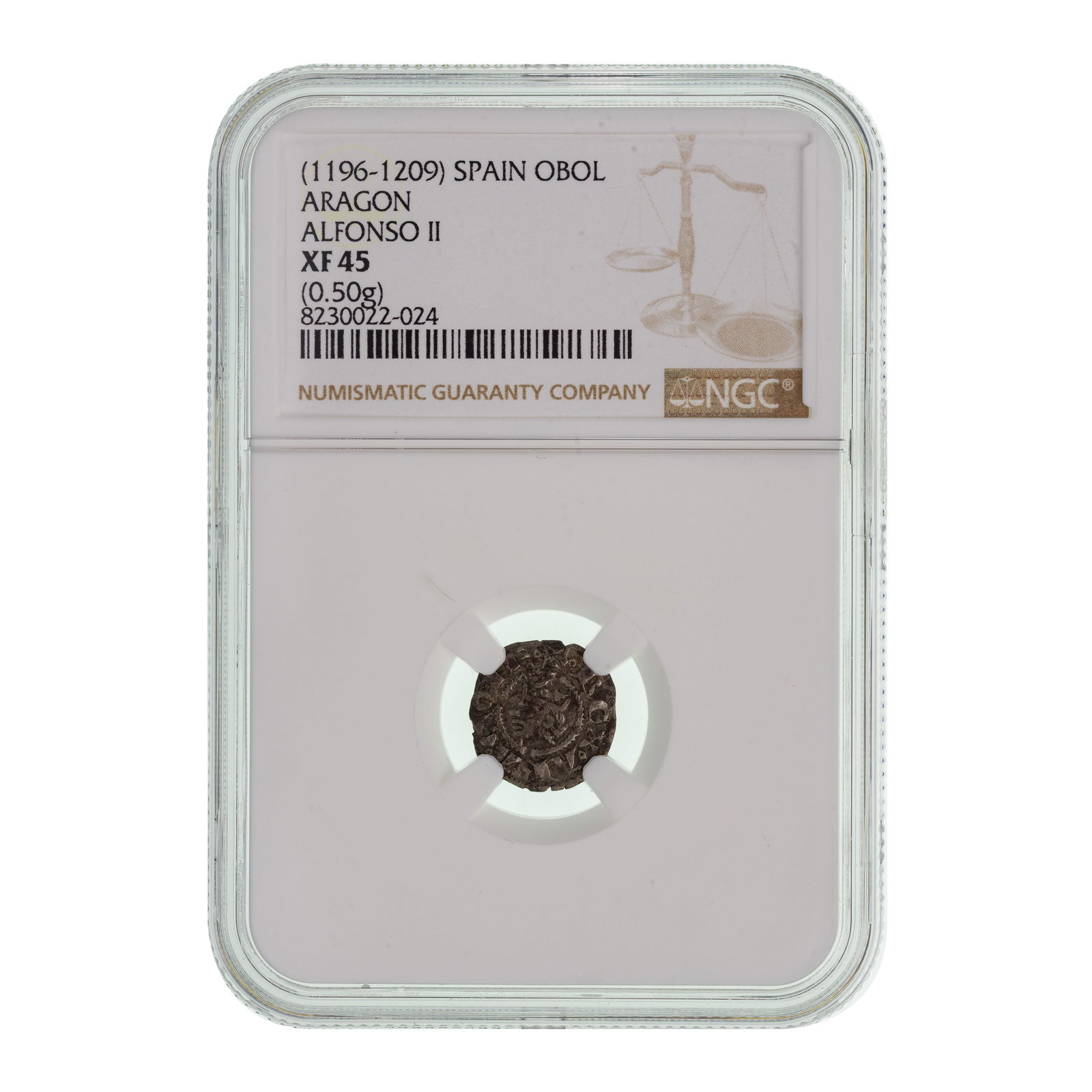 SPAIN (1196-1209) Obol Aragon Alfonso II XF-45 NGC (1 of 2)