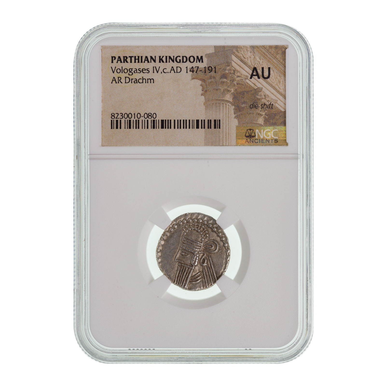 PARTHIAN KINGDOM, Vologases IV, c.AD 147-191, AR Drachm AU NGC (1 of 2)