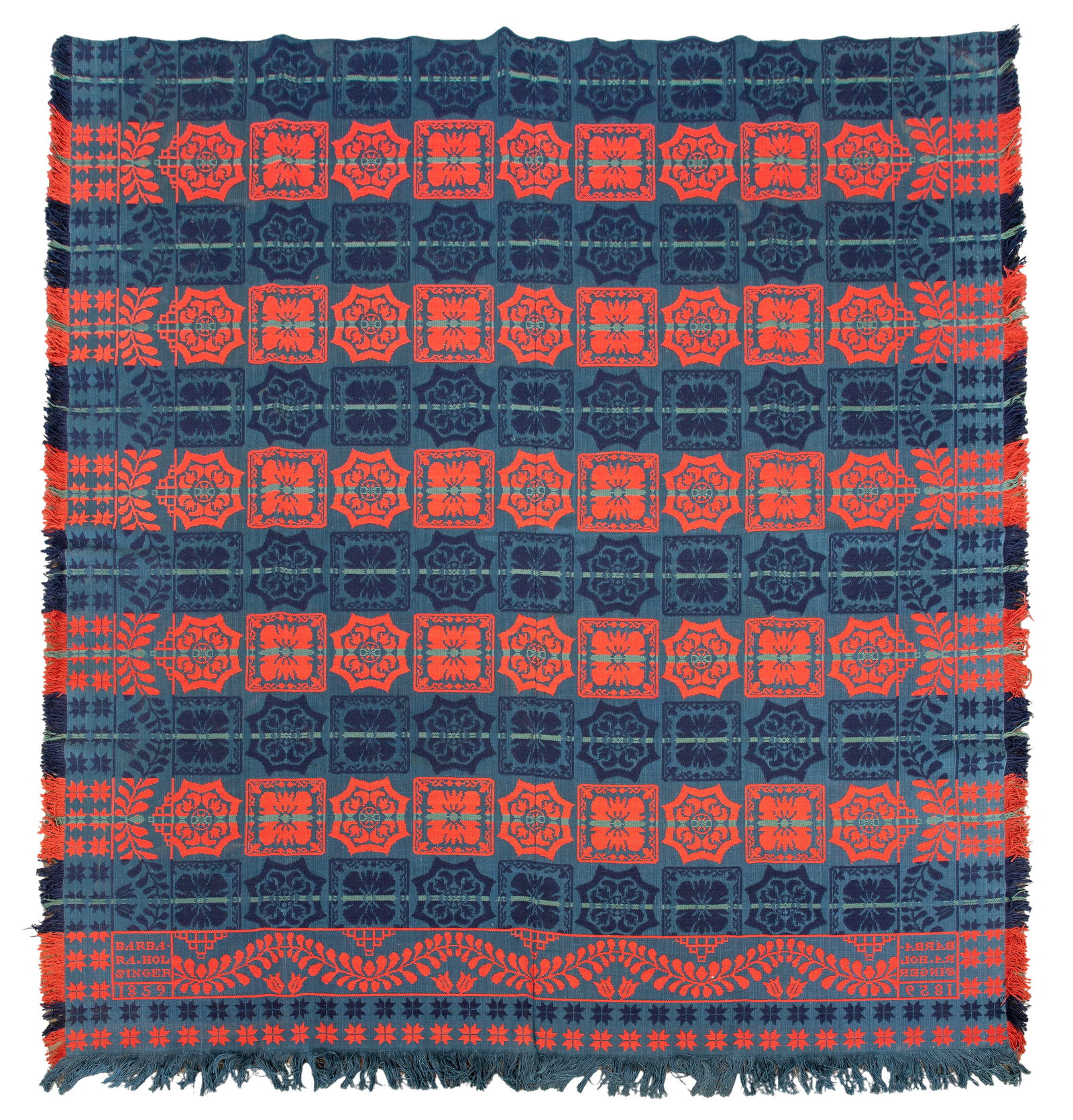 Barbara Holsinger 1859 Signed Coverlet (1 of 3)