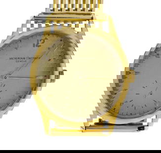 Vacheron & Constantin 18k Yellow Gold Case and 14k Gold Band Wristwatch: Vacheron & Constantin 18k Yellow Gold Case and 14k Gold Band Wristwatch Reference #4073, having a 17-jewel movement, champagne dial, marquise number markers, subsidiary seconds dial (marked '18k') and