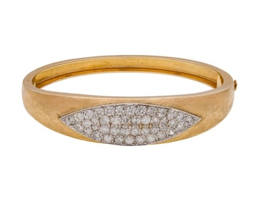 14k Yellow Gold and Diamond Hinged Bangle Bracelet