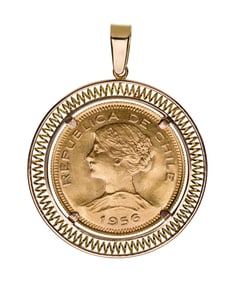 Chile 100 Pesos 22k Gold Coin in 14k Gold Bale