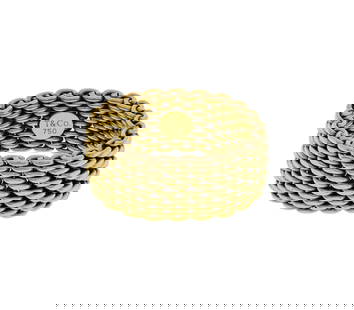 Tiffany and Co 18k Yellow Gold Somerset Ring: Tiffany and Co 18k Yellow Gold Somerset Ring Having a mesh link design (marked 'T&Co' and '18k') Property from: a Private Collector, Milwaukee, Wisconsin Size: 10.5 Weight: 18k gold: 8.42 dwts. (total