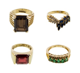 14k Yellow Gold and Color Gemstone Ring Assortment