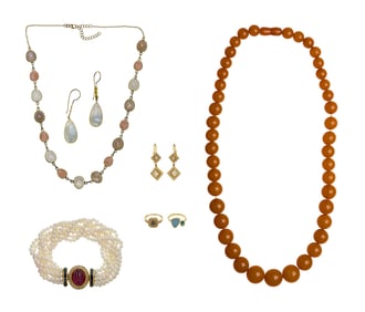 Gold, Sterling and Amber Jewelry Assortment